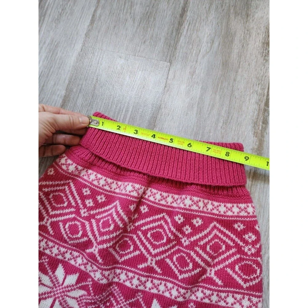 Pink White Fair Isle Snowflake Knit Dog Sweater Stretch Cozy Winter Size L GUC